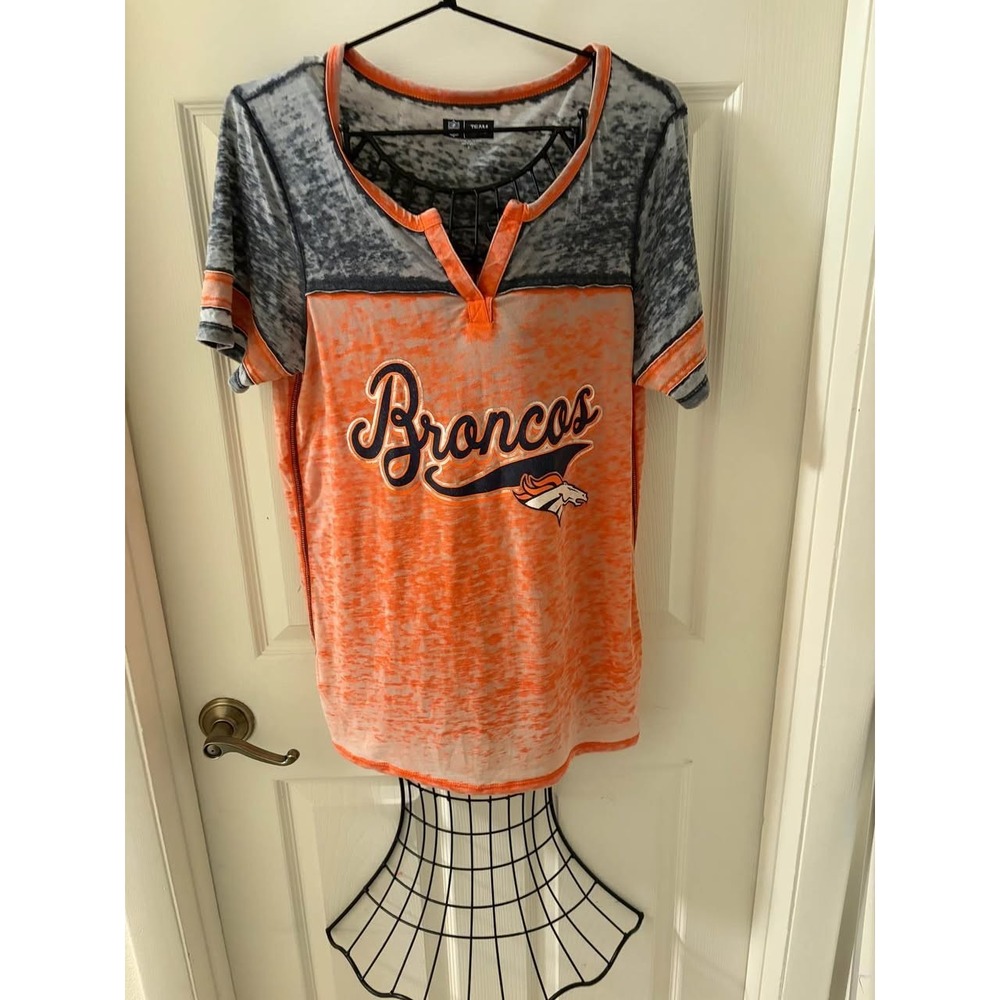 NFL Team Apparel Denver Broncos Burnout T Shirt Women's M Orange Gray Football